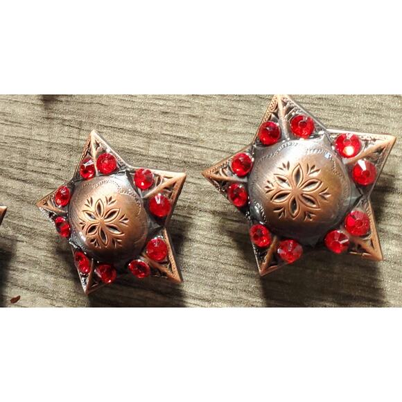 Bronze red bling conchos, star bling , replacement conchos, saddle bridle concho - Picture 1 of 3